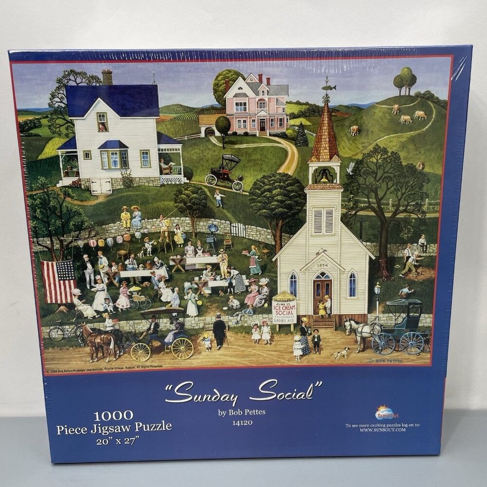 Sunday Social Bob Pettes Sunsout Ice cream Church Jigsaw Puzzle 1000 Piece 20x27